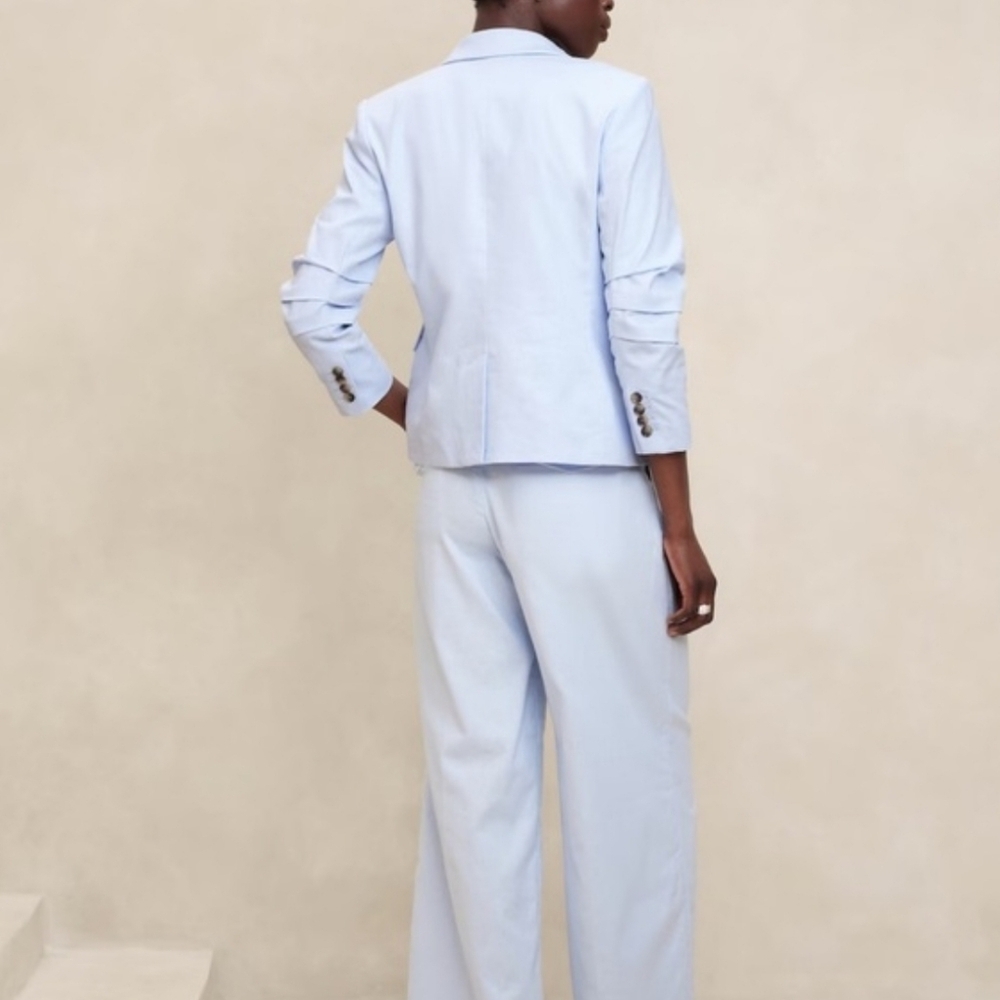 NWOT Banana Republic Linen-Blend Ruched-Sleeve Blazer In Blue Meditation Size 10 - Picture 14 of 14